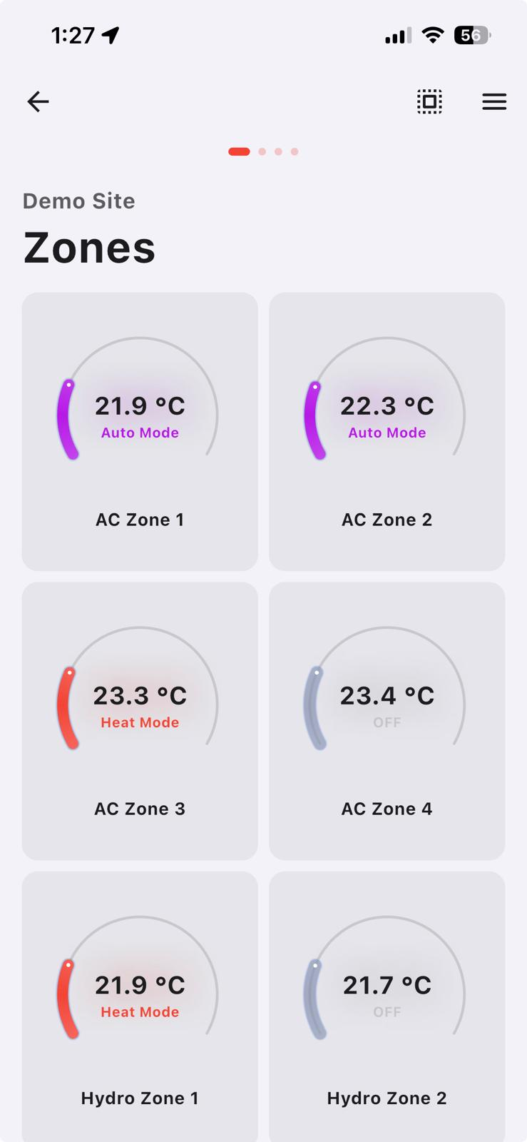 Zone control screen