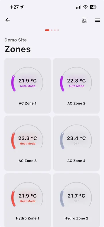 Zone control screen