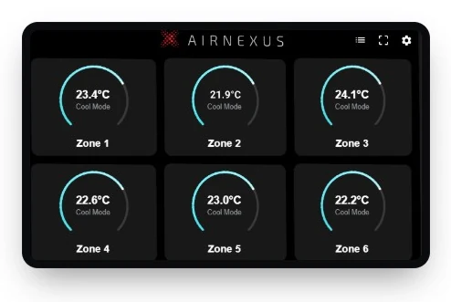 NexusHome wall panel showing six zones