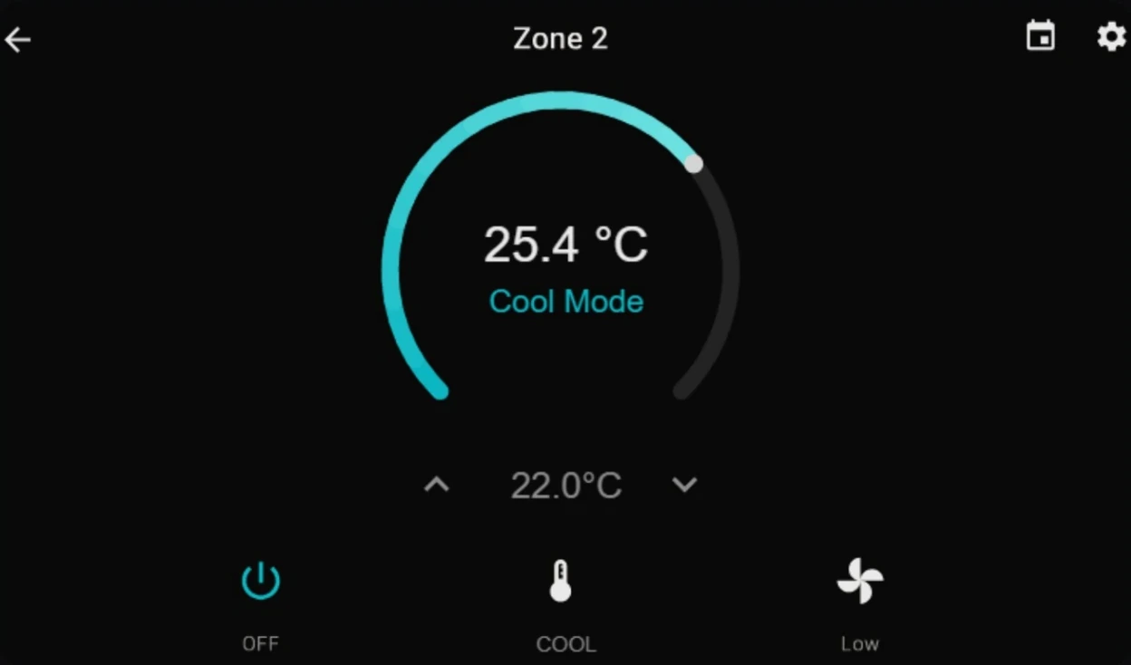 A single zone on the 10-inch panel, cooling to 22 degrees